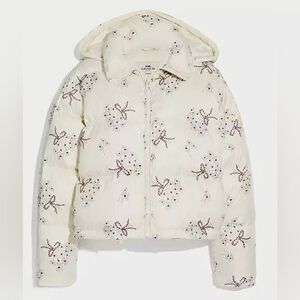 Coach Off White Floral Bow Print Short Puffer Jacket 76318
